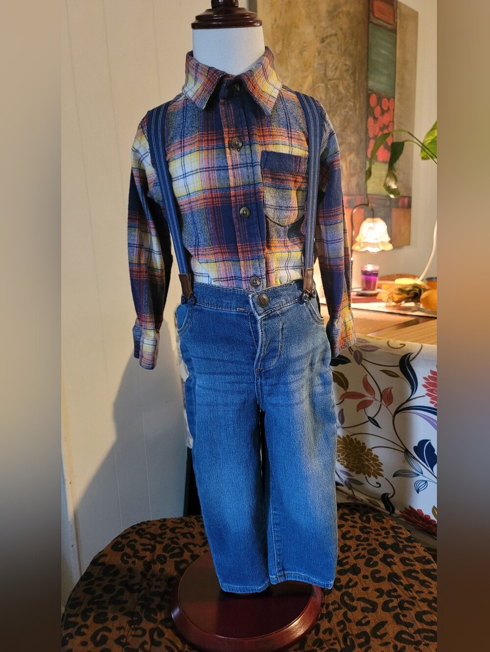 Baby B'Gosh Suspender Jeans Crazy 8 Flannel Button Up 2T